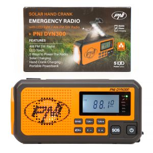 Radio portabil PNI DYN300, cu dinam, incarcare solara, lanterna, powerbank 4000 mAh, SOS, orange