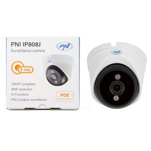 Camera supraveghere video PNI IP808J, POE, 8MP, black light, lentila 2.8mm, pentru exterior, alb