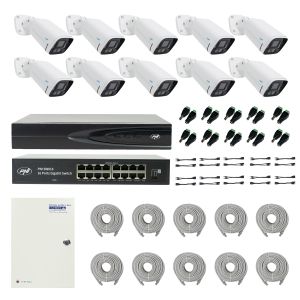 Pachet NVR PNI House IP816 cu 10 camere PNI IP780 4MP, sursa, switch, cabluri, mufe si splitere