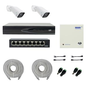 Pachet NVR PNI House IP816 cu 2 camere PNI IP740 4MP, sursa, switch, cabluri, mufe si splitere