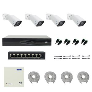 Pachet NVR PNI House IP816 cu 4 camere PNI IP740 4MP, sursa, switch, cabluri, mufe si splitere