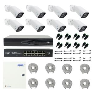 Pachet NVR PNI House IP816 cu 8 camere PNI IP780 4K, sursa, switch, cabluri, mufe si splitere