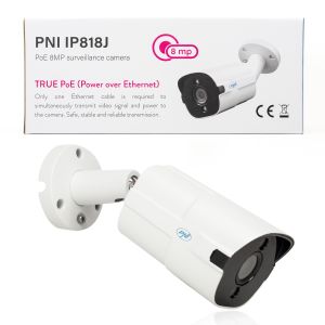 Camera supraveghere video PNI IP818J, POE, bullet 8MP, black light, lentila 2.8mm, pentru exterior, alb