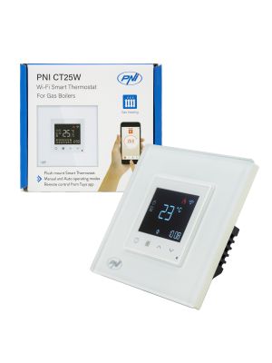 Termostat inteligent PNI CT25W WiFi pentru centrala termica pe gaz, montaj incastrat, 16A, control din aplicatia Tuya Sm