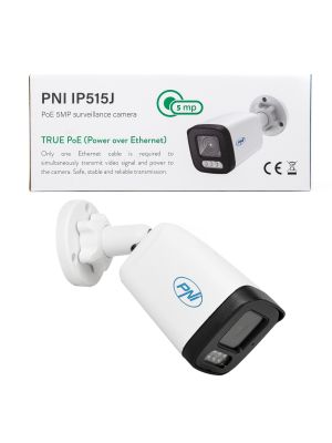 Camera supraveghere video PNI IP515J POE, bullet 5MP, 2.8mm, pentru exterior, alb