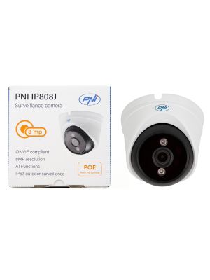 Camera supraveghere video PNI IP808J, POE, 8MP, black light, lentila 2.8mm, pentru exterior, alb