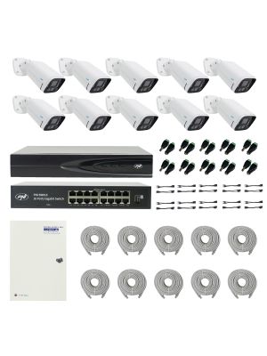 Pachet NVR PNI House IP816 cu 10 camere PNI IP780 4MP, sursa, switch, cabluri, mufe si splitere