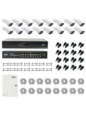 Pachet NVR PNI House IP816 cu 16 camere PNI IP740 4MP, sursa, switch, cabluri, mufe si splitere