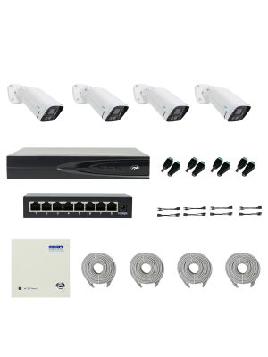 Pachet NVR PNI House IP816 cu 4 camere PNI IP780 4K, sursa, switch, cabluri, mufe si splitere