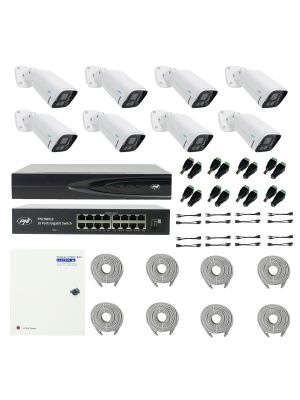 Pachet NVR PNI House IP816 cu 8 camere PNI IP780 4K, sursa, switch, cabluri, mufe si splitere