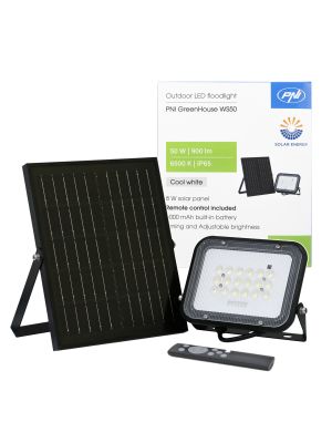 Reflector LED PNI GreenHouse WS50 50W cu panou solar, acumulator 6000mAh, telecomanda, timing si luminozitate reglabila,